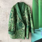 Green pattern quilted long coat
