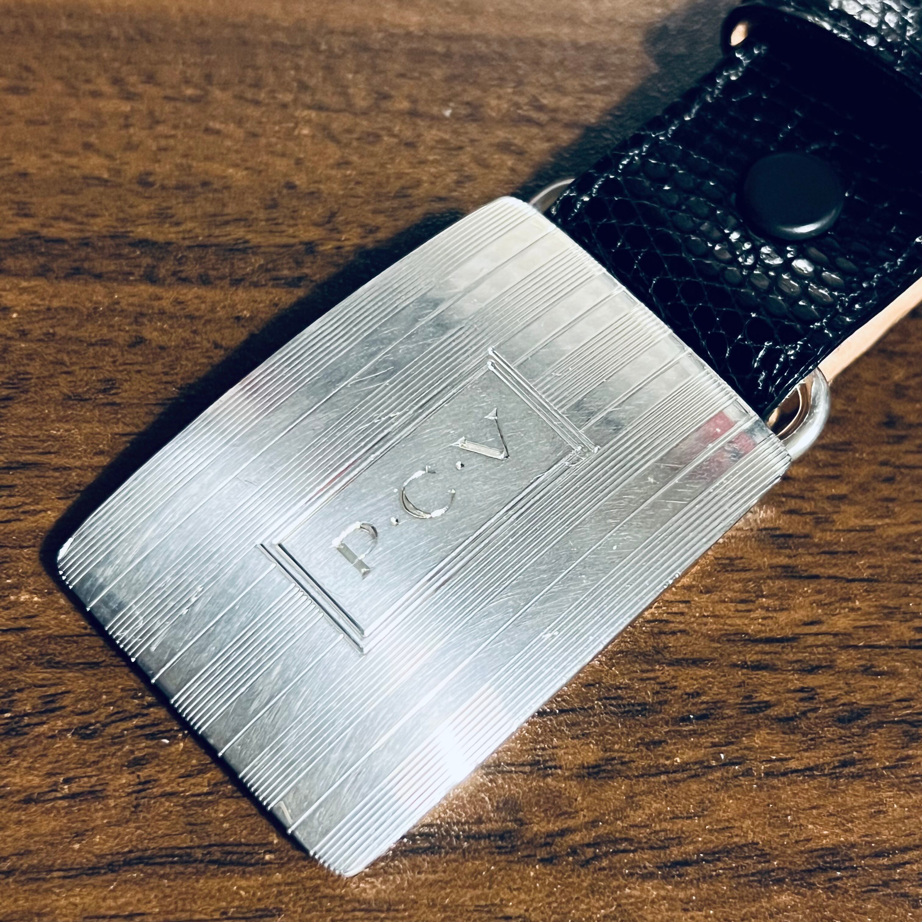 VINTAGE CARTIER Engine Turned Slide Buckle Sterling Silver / Black 