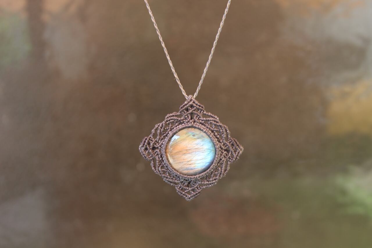 Multi color Labradorite micro macrame mandala pendant