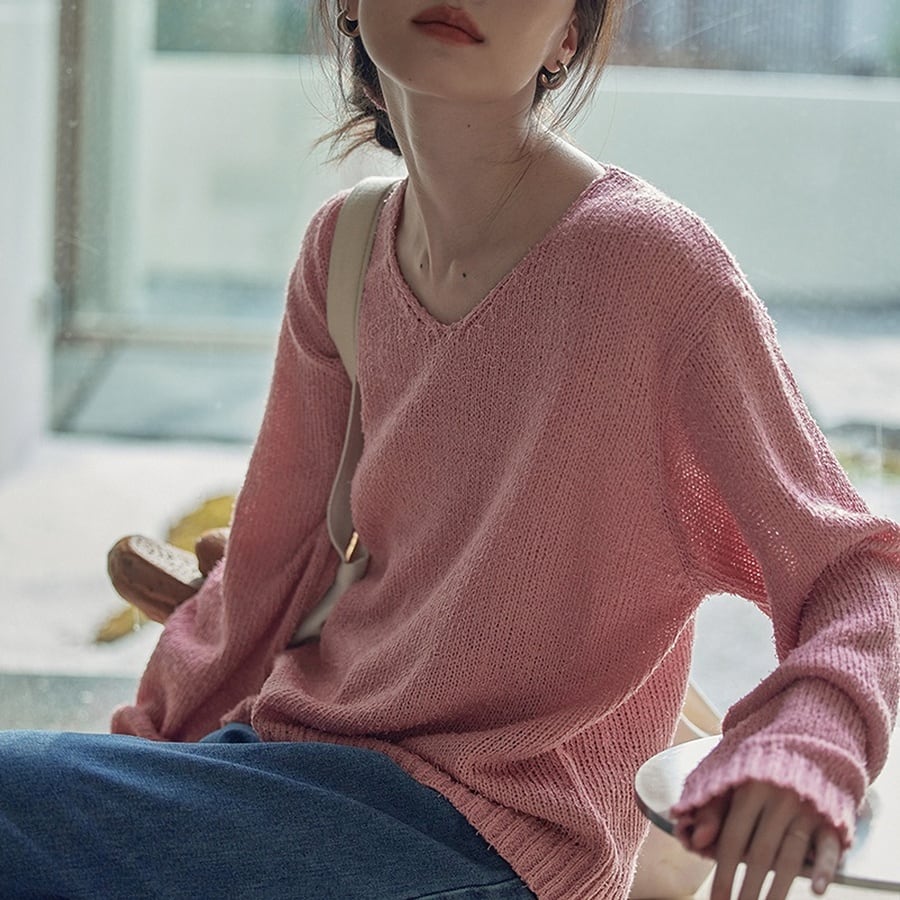 loose fit v neck knit j-0162