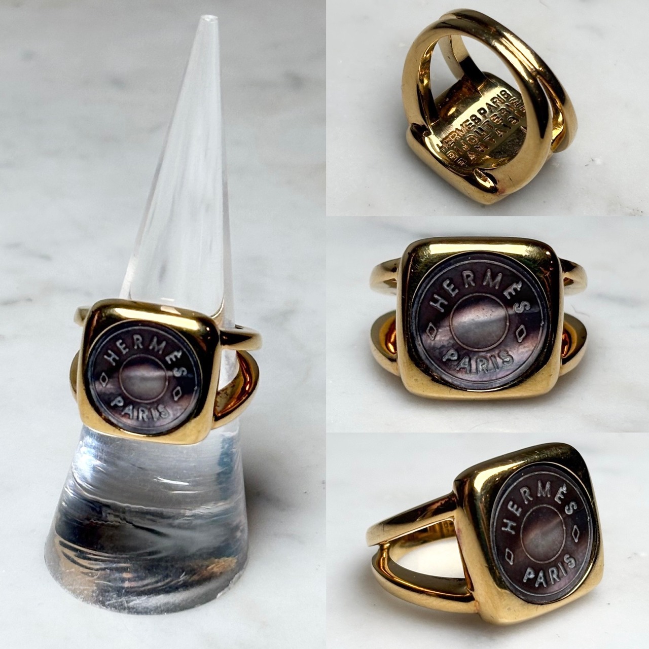 vintage HERMES gold metal shell ring “Sellier”