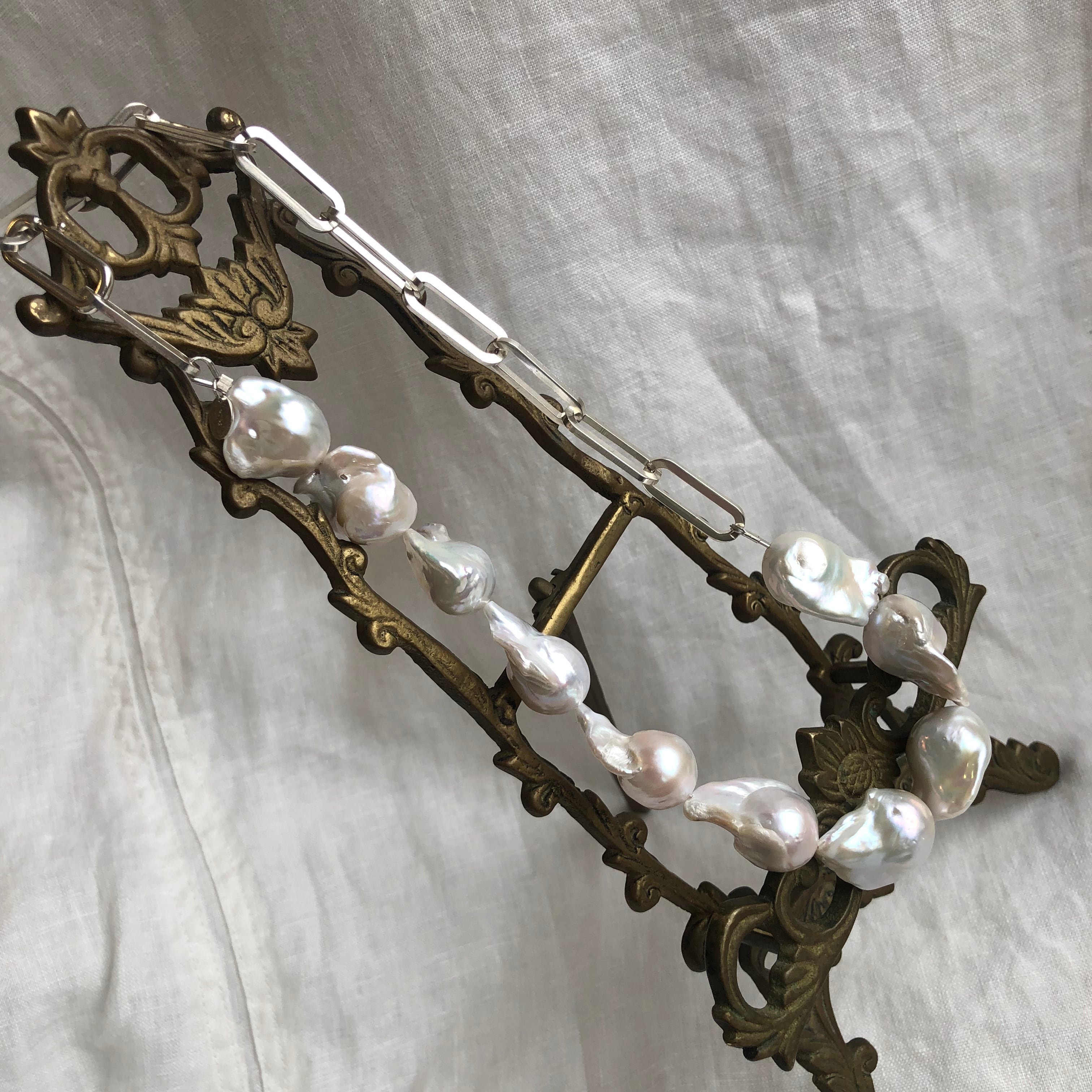 Doux grain バロックパール×シルバーリンクチェーンネックレス