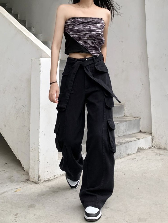 レディース ボトムス ワイドパンツ カジュアルパンツ ブラック ホワイト グリーン ストリート オルチャン 韓国ファッション 351