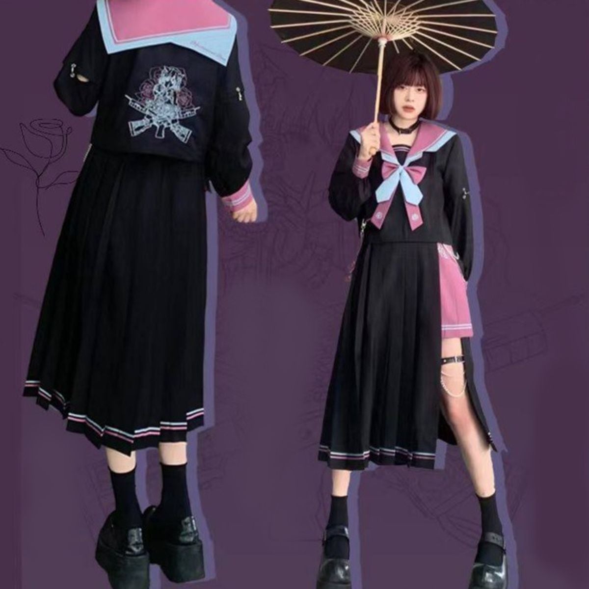 ネオンディストピアチェーンアクセントセーラー服セット | Maiden's Rêve