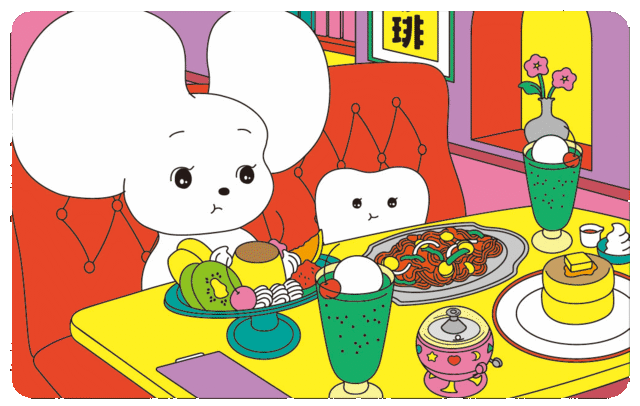 「うごく！ステッカー屋さん」コラボステッカー【喫茶店にいるシラタマ&乳歯ちゃん】