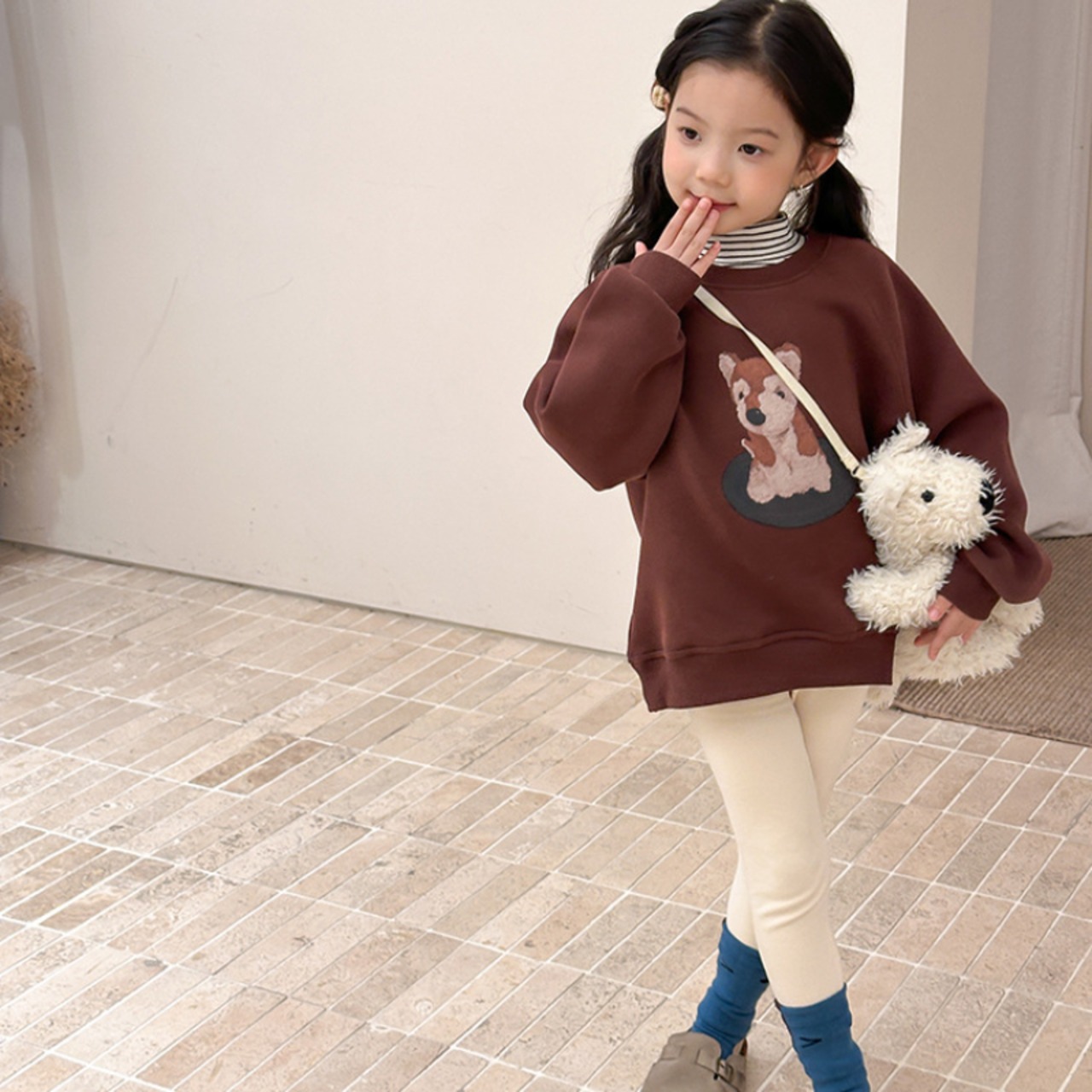 秋高密度編みウール混レギンス