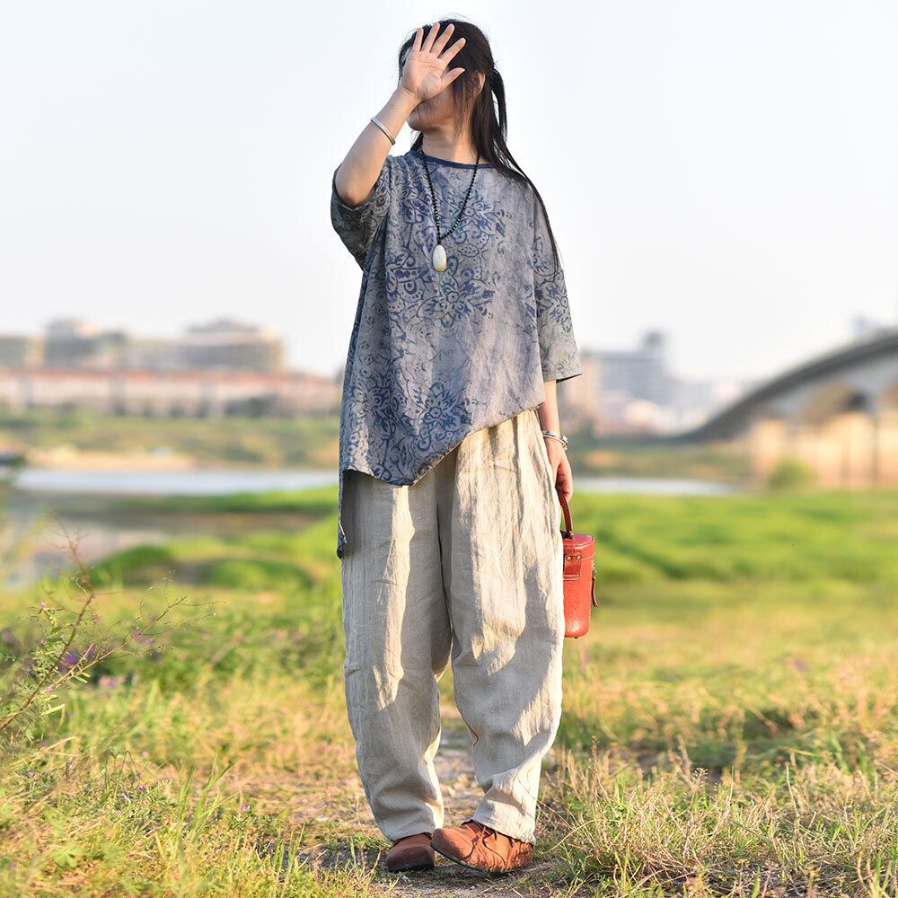 スタイルプリントシャツ スタンダードブラウス レトロ サマー 夏物 フラワーデザイン Yiranxuaディースワード49369538347