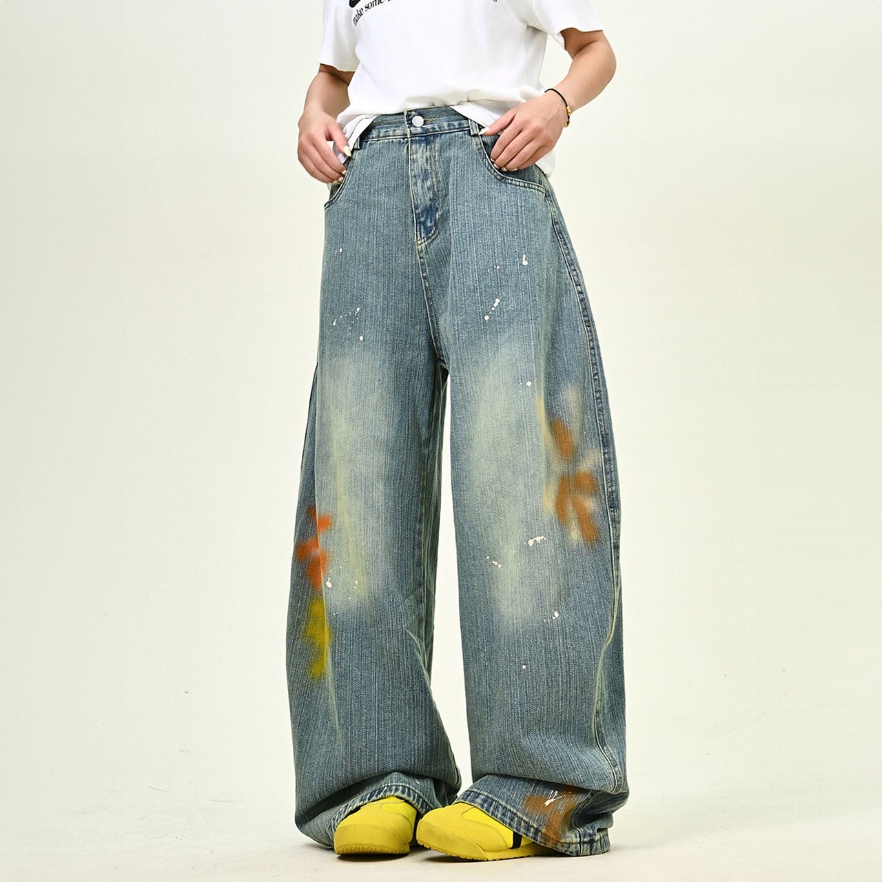 スプレーフラワーアートワイドデニム R01075