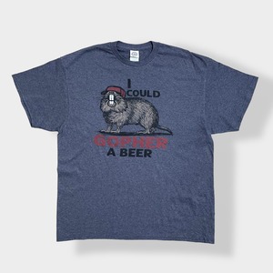 【DELTA】アニマルプリント ビーバー Tシャツ I COULD GOPHER A BEER 半袖 X-LARGE ビッグサイズ メキシコ製 デルタ US古着