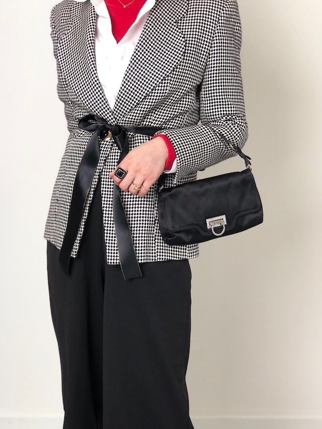 Salvatore Ferragamo サルヴァトーレ フェラガモ ショルダーバッグ ブラック ガンチーニ ナイロン ビジュー vintage ヴィンテージ オールド 5bhg4h