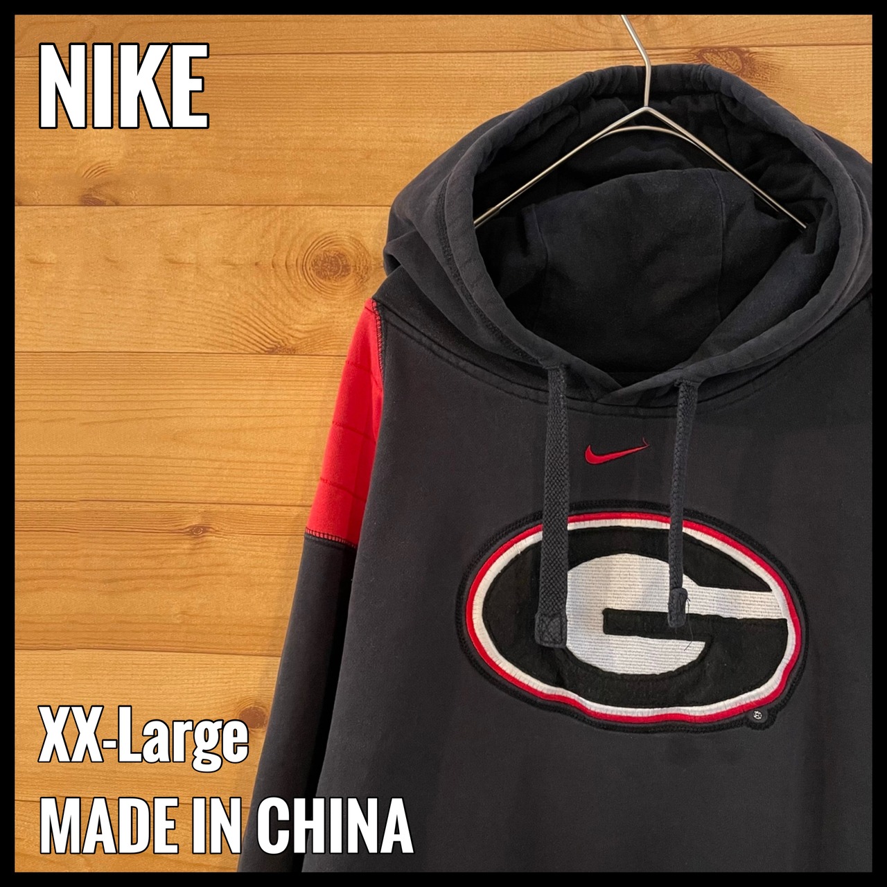 【NIKE】カレッジ ジョージア大学 GEORGIA 刺繍ロゴ スウェット パーカー フーディー プルオーバー 2XL ビッグシルエット 切替 US古着