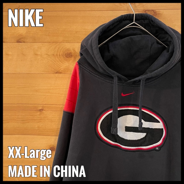 【NIKE】カレッジ ジョージア大学 GEORGIA 刺繍ロゴ スウェット パーカー フーディー プルオーバー 2XL ビッグシルエット 切替 US古着