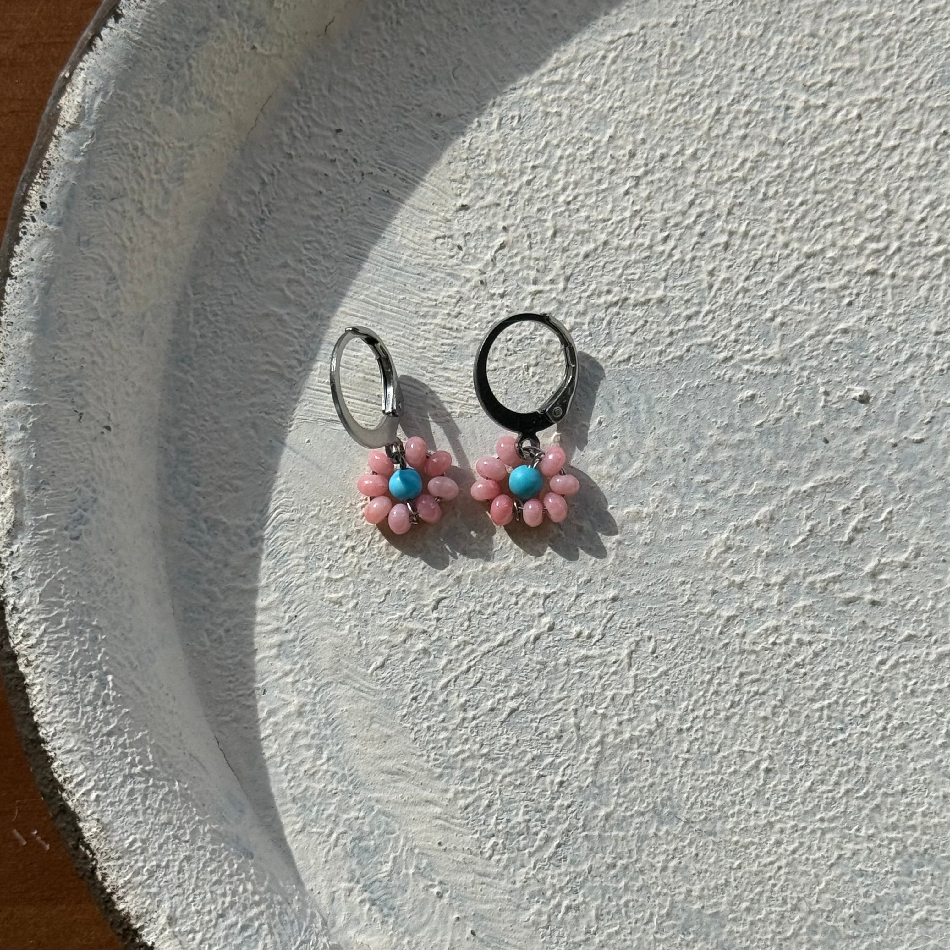 NC26047【サージカルステンレス:シルバー】珊瑚×ターコイズ ピアス