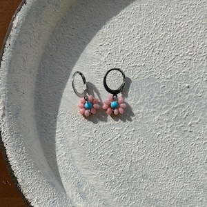 NC26047【サージカルステンレス:シルバー】珊瑚×ターコイズ ピアス