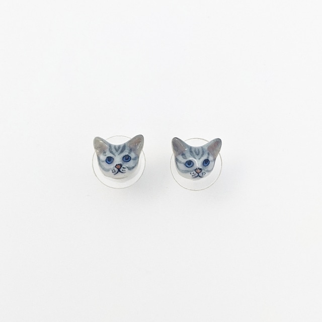 【Nach】　Gray tabby cat earrings