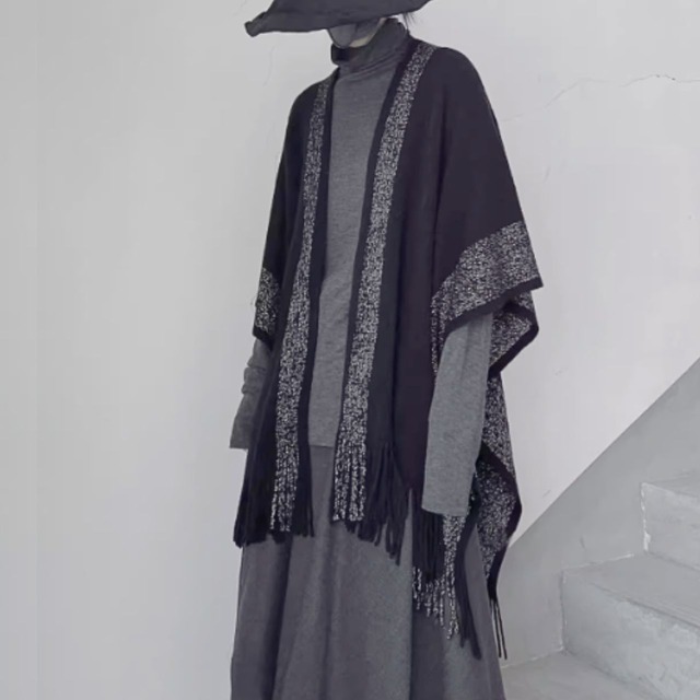 Block color tassel shawl C0653