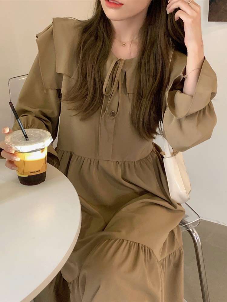 甘さと品格が共存 レトロ ガーリー ふんわりワンピース 無地 シンプル 大きいサイズ 韓国 CH8465