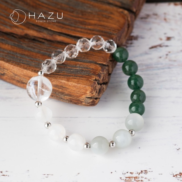 SALE☆静かな森の輝き［グリーンムーンストーン／ムーンストーン／グリーンストロベリークォーツ／アイリスクォーツ／水晶］