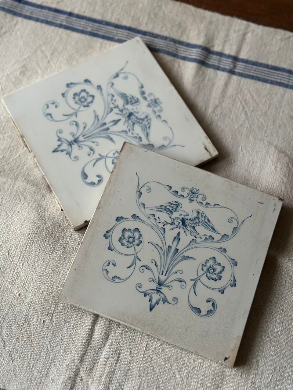 陶器タイル ブルー＆ホワイト 2枚セット | Brocante de La Cocotte