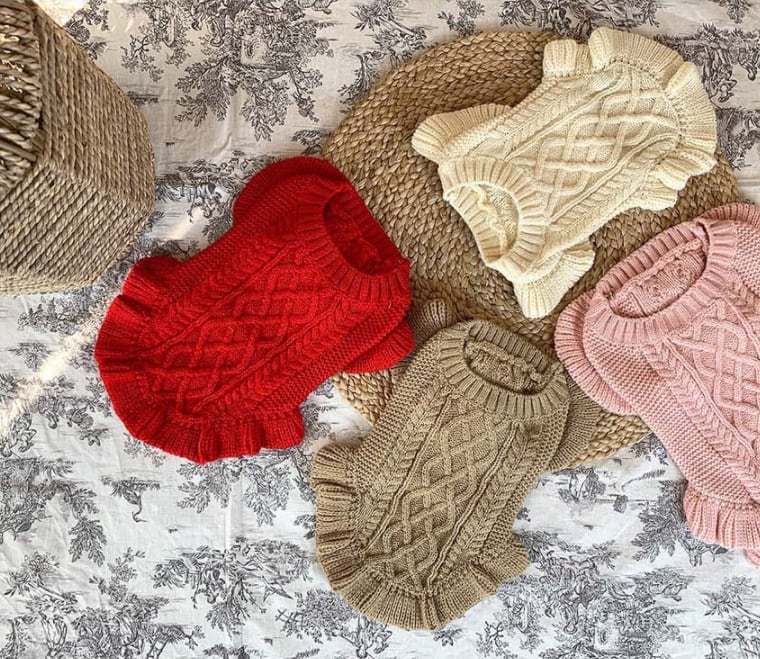 frill knit top 2color XS ~ XL / 犬服 秋冬 ニット フリル Tシャツ フリル袖 ドッグウェア シンプル ニット 小型犬 中型犬 犬 服 猫 ペット用品 ペット洋服 top95