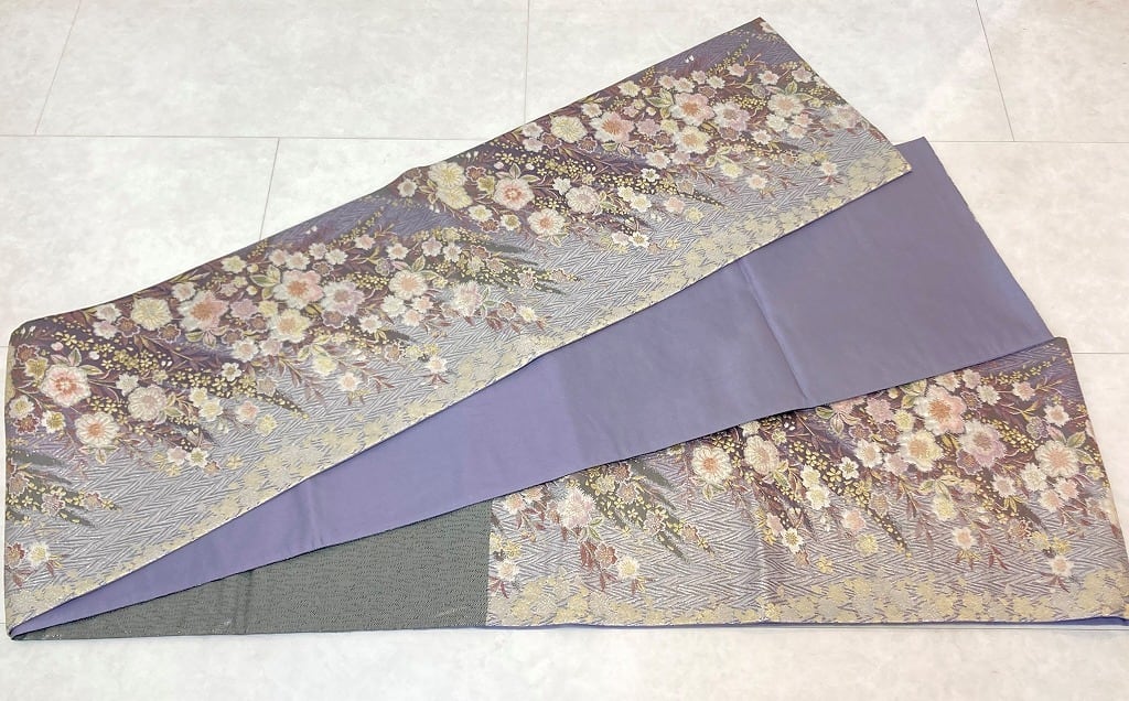 織匠小平 西陣織 辻が花 纐纈 伝統工芸品 金銀糸 袋帯 正絹 紫 白 537