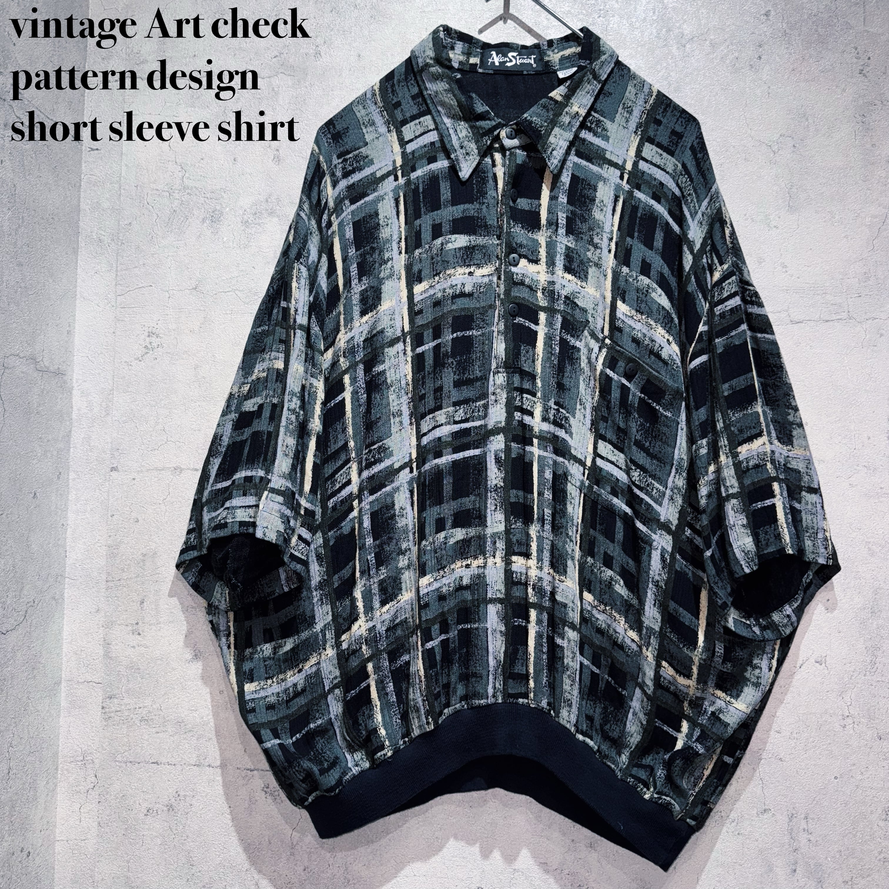 vintage Art check pattern design short sleeve shirt