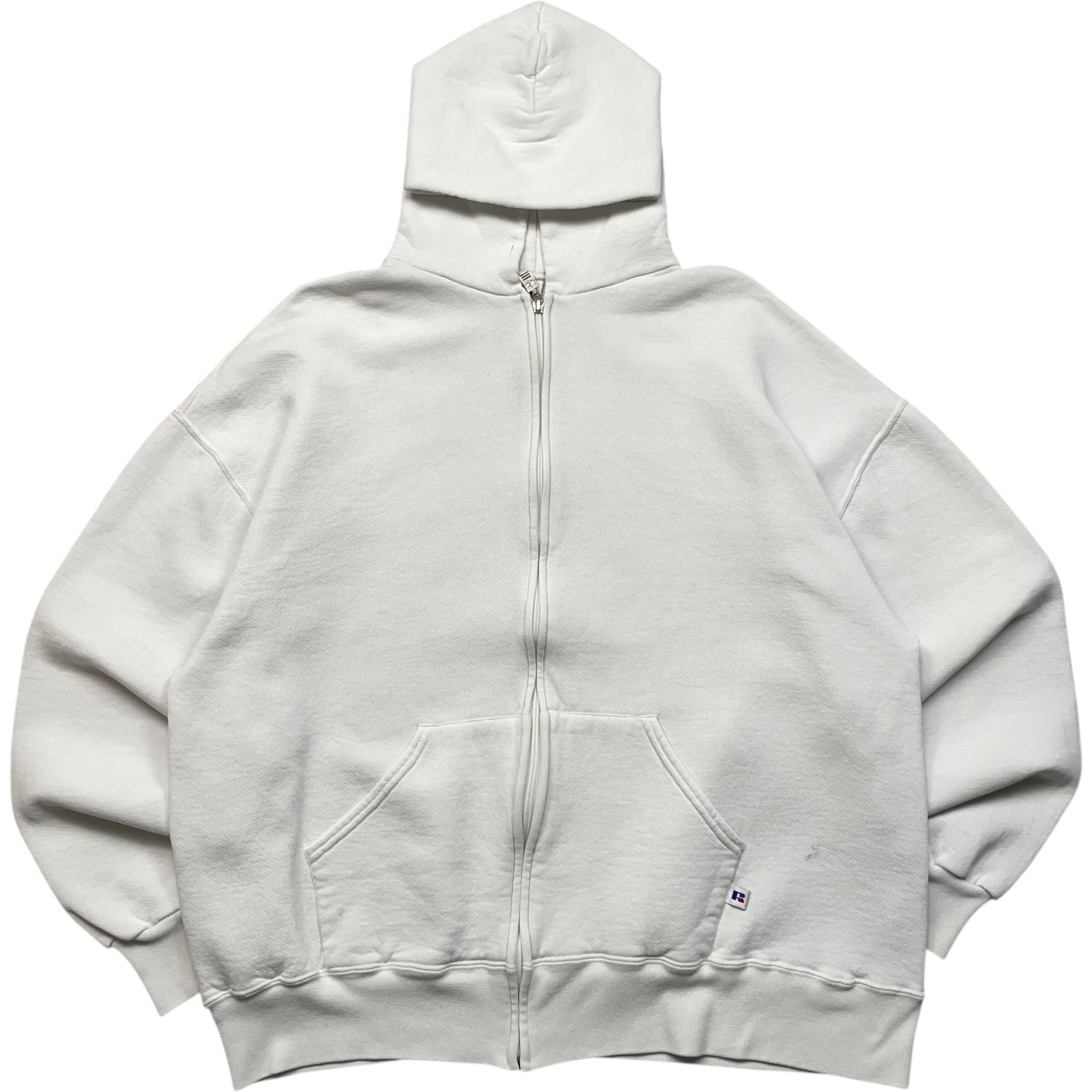 《XL》russell athletic ラッセルアスレチック ジップアップパーカー 無地 ホワイト 90年代 vintage no.9539