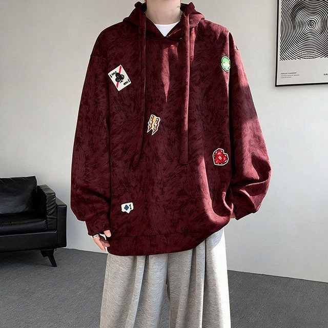 ♥レトロ4色展開パーカー!【CEXUシリーズ】★パーカー★ 4color トップス ユニセックス メンズ シンプル 大きいサイズ 赤 青 黒 トランプ