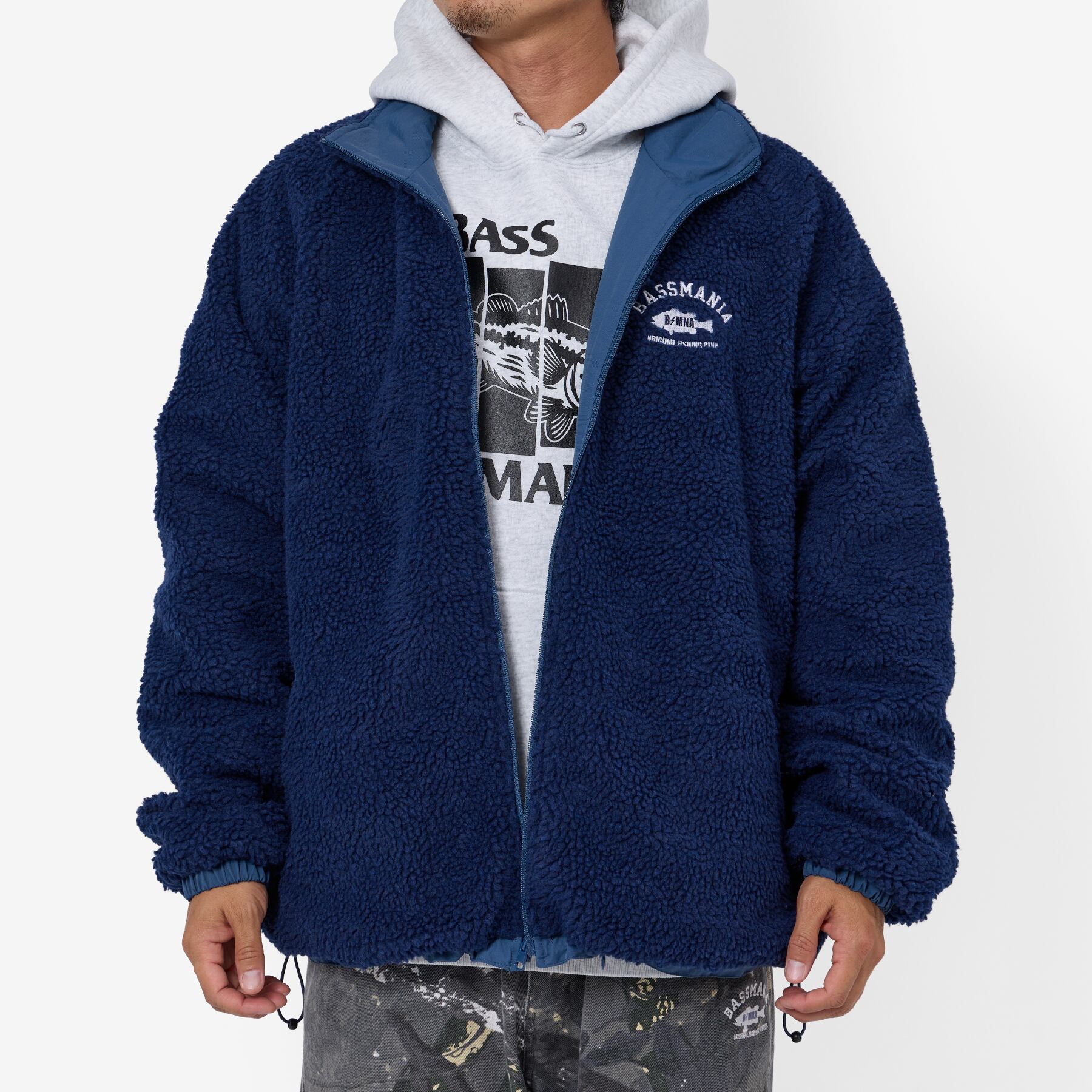 DeepRangebybassmania】 Logo Reversible Boa Jacket［I.BLU/NVY