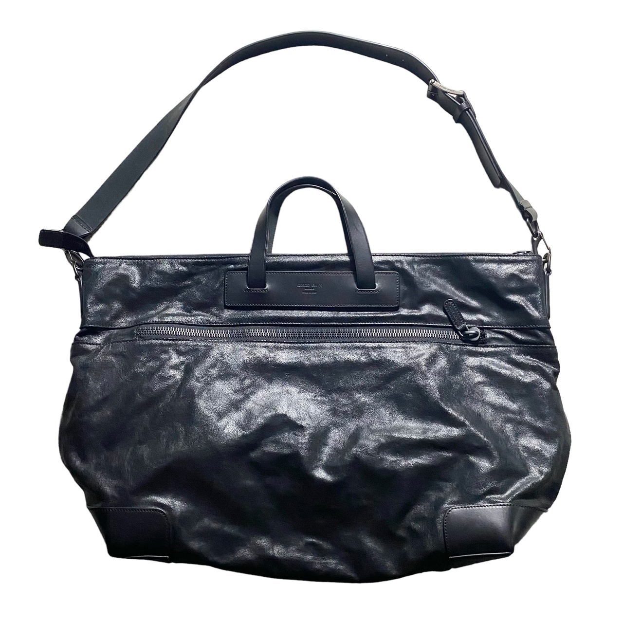 GIORGIO ARMANI crack leather travel bag