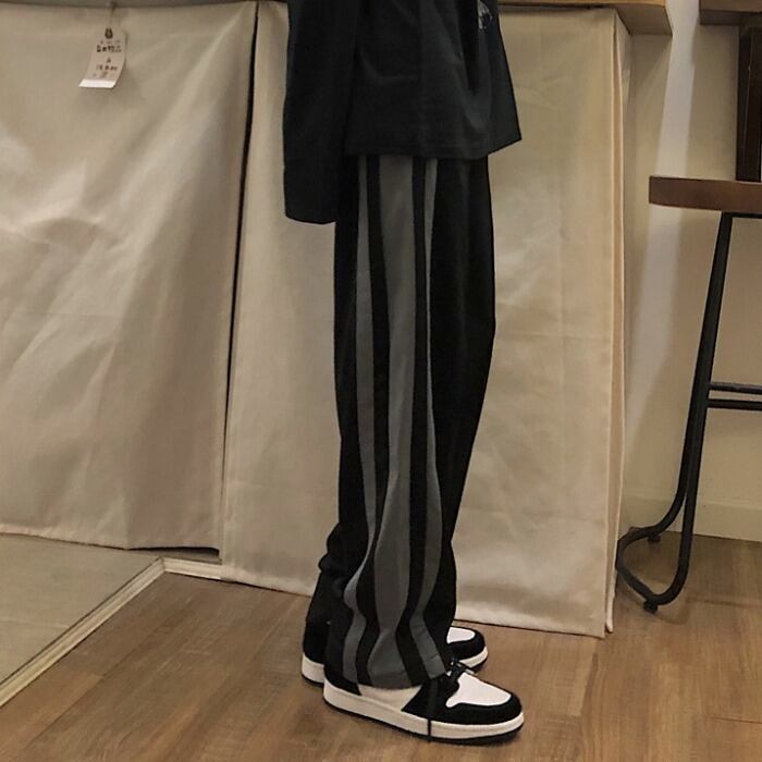 パンツ ハイウェストウェストオータムルーズ薄手カジュアルストライプ 秋物 ケッペル71212667792