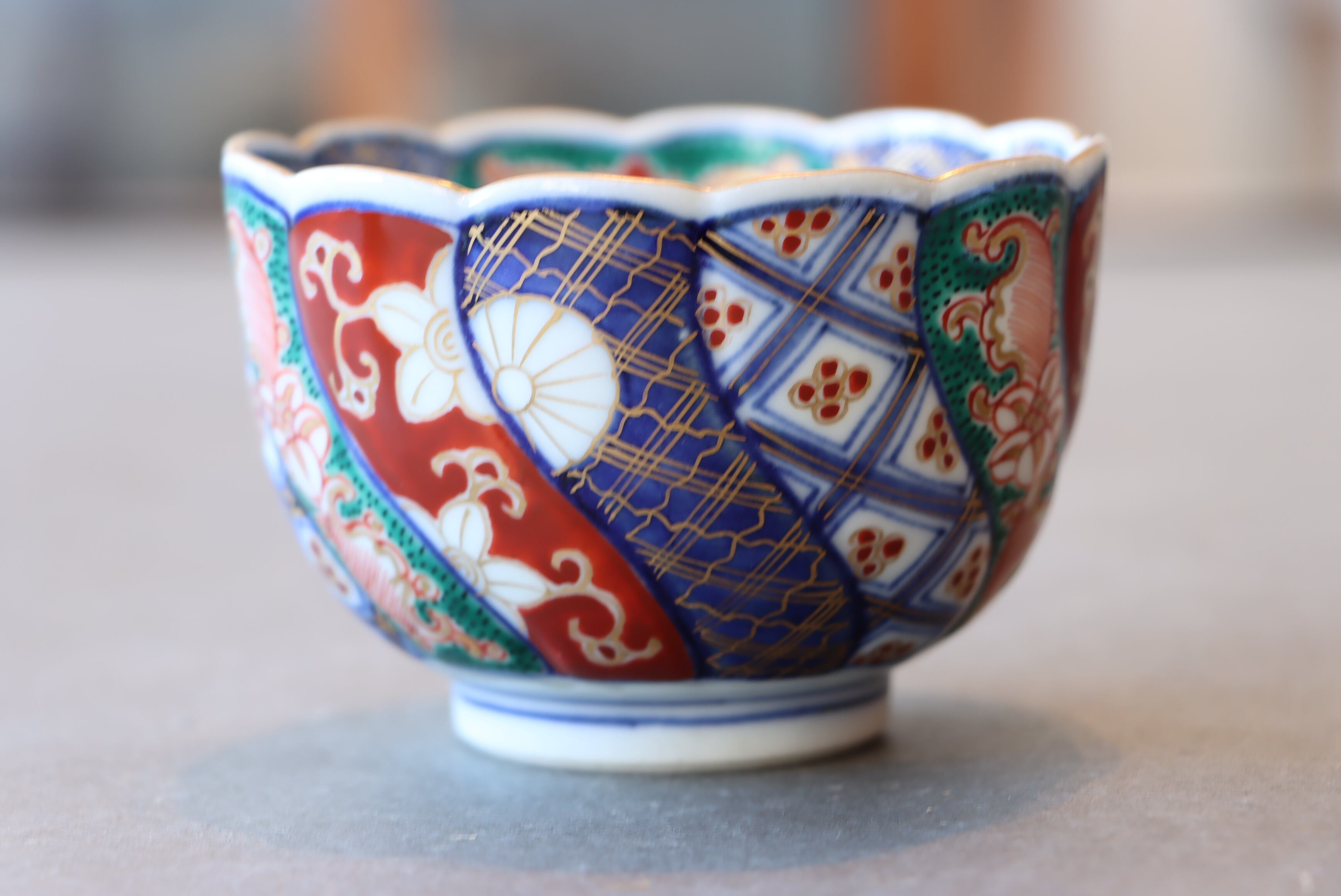大聖寺伊万里 色絵 捻り壽文 輪花 向付 湯呑 通りもの/Daisyo-ji Imari