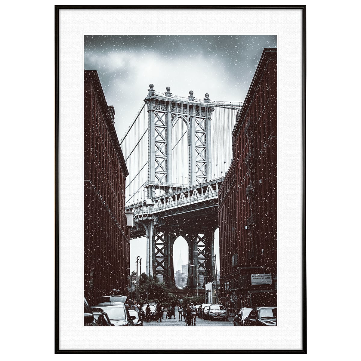 アメリカ写真 ニューヨーク 雪が降るブルックリン橋 インテリアアートポスター額装 AS1116