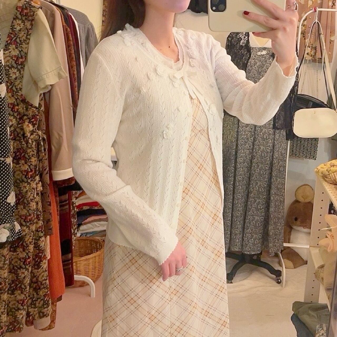 white flower knit ensemble