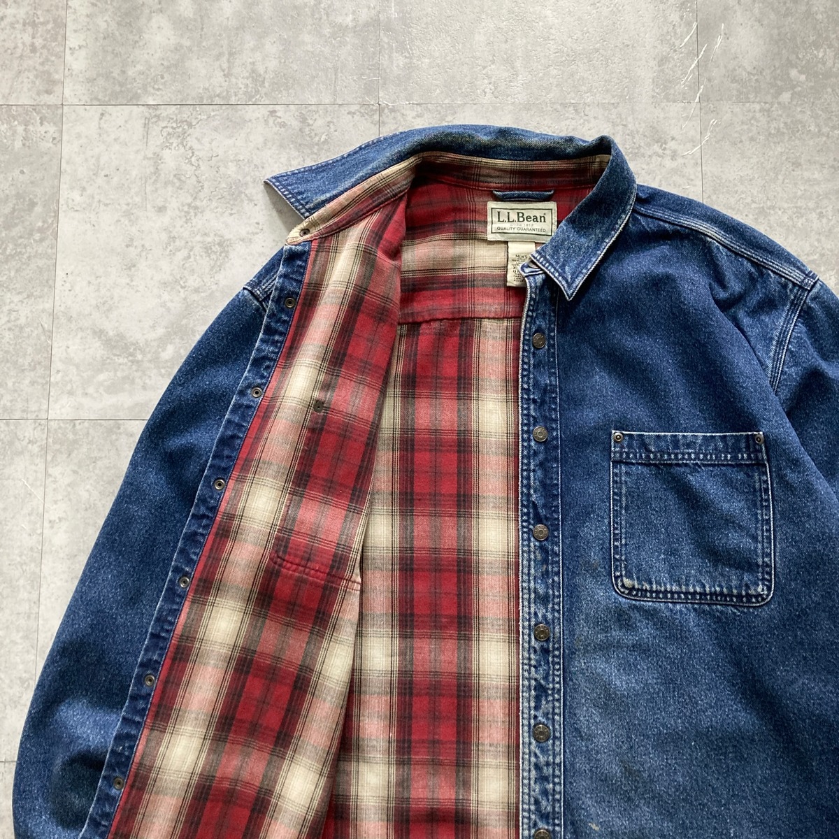90s-00s】L.L.Bean エルエルビーン 表記XL 裏地チェック柄 スナップ 