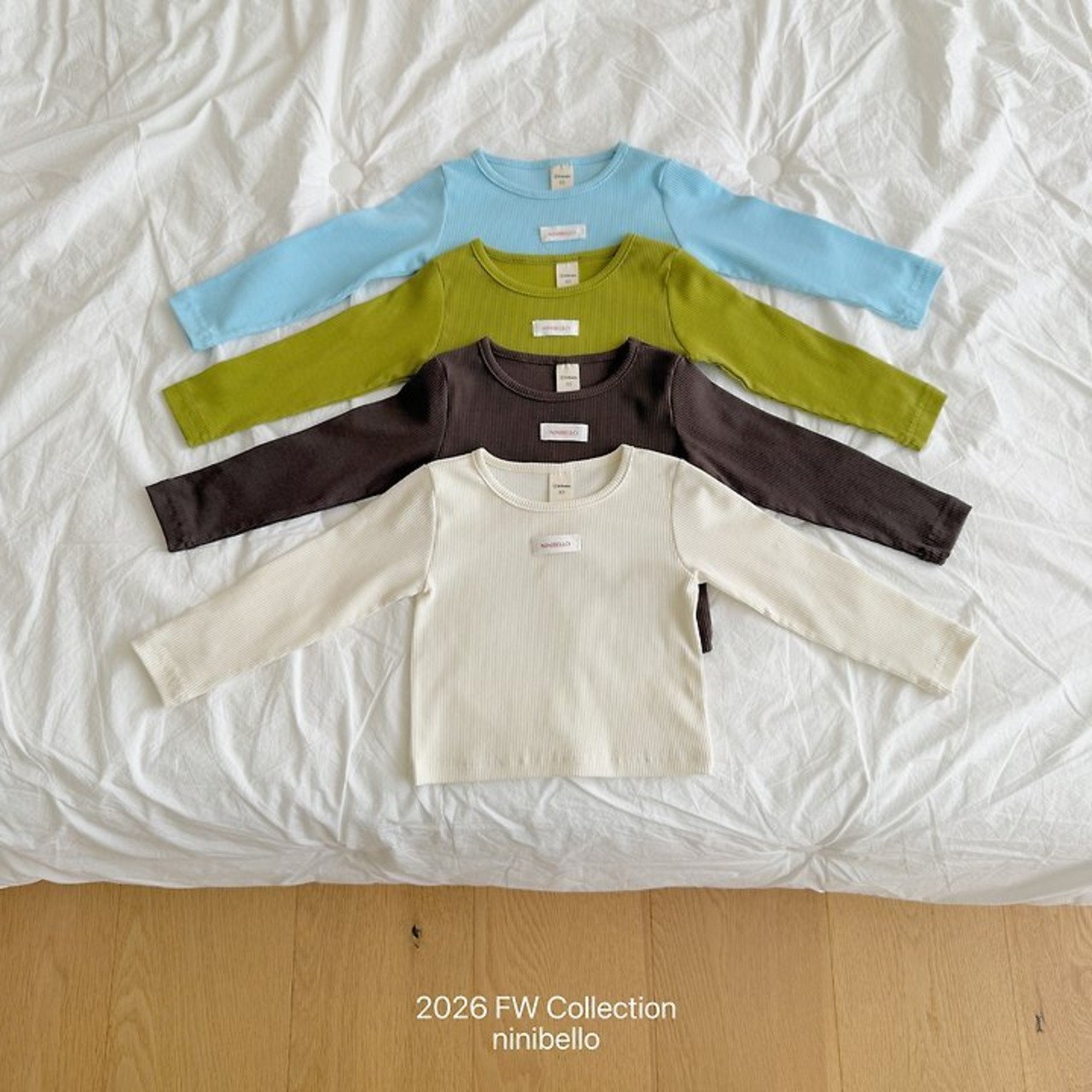 韓国子供服 / ninibello / Vive Ribbed T-shirt  / 長袖Ｔシャツ *XS~XXL*