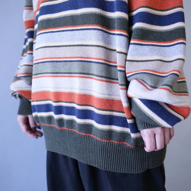 "NAUTICA" good coloring border loose silhouette knit