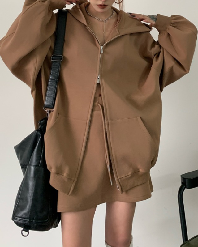 Zip-Up Hoodie & Mini Skirt Set（2color）［A0050］
