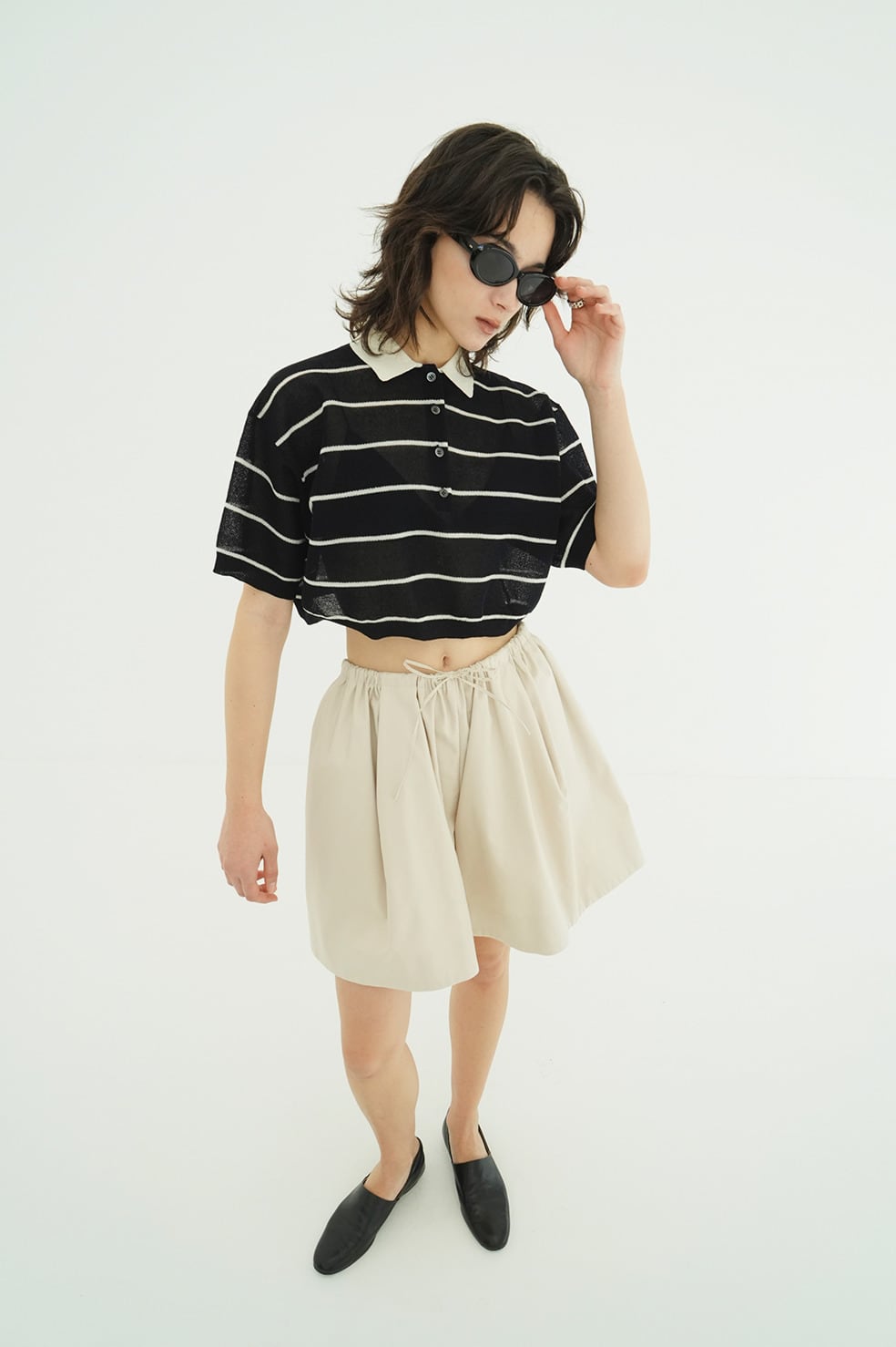 CLANE SPONGY SHEER POLO KNIT TOPS 3色展開 | FLICKA ASHIYA