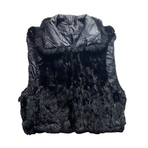 vintage black leather blouson with real fur vest liner