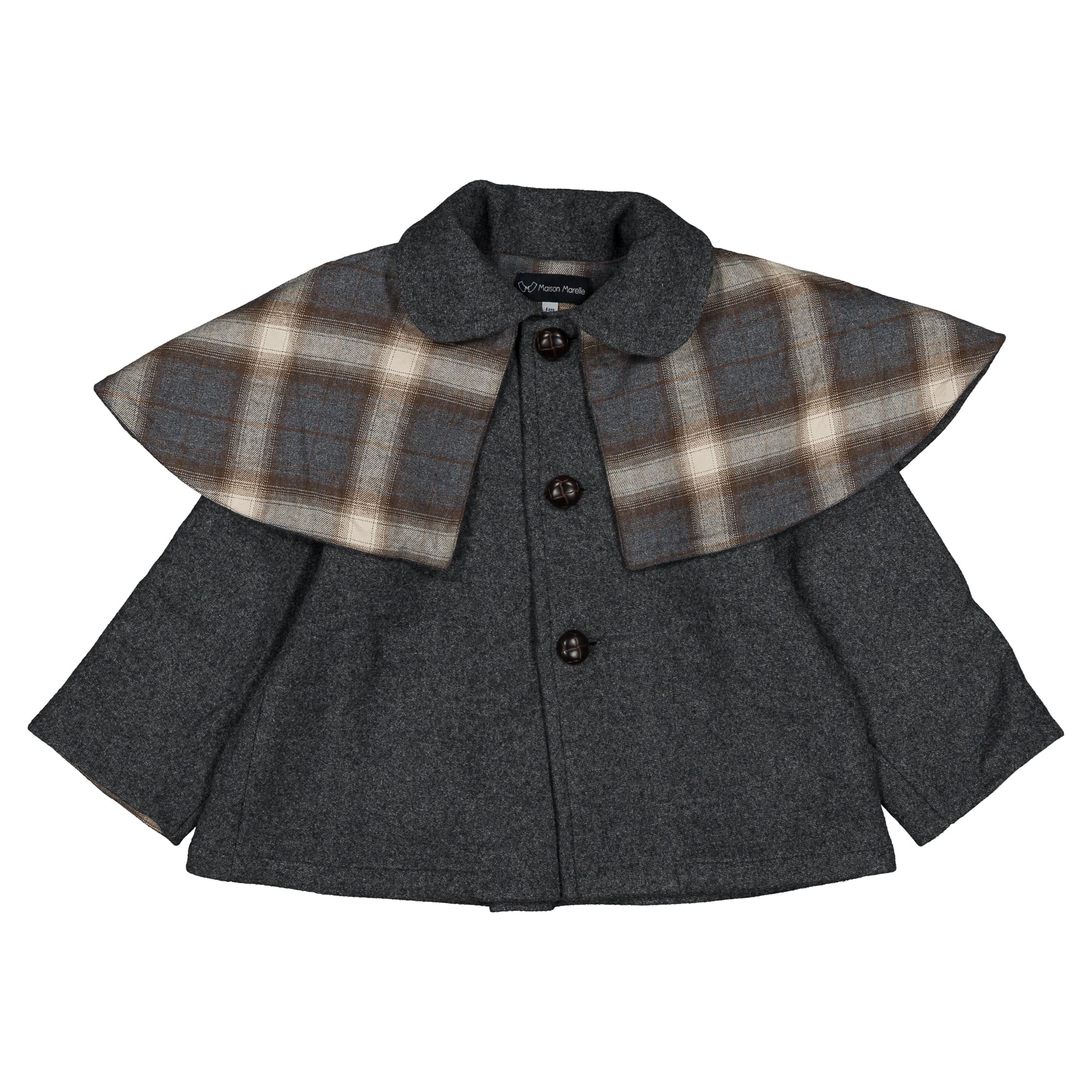 【予約/送料無料】18m-4y / Coat amovible cape SHERLOCK - gray mostly wool / Maison Marelle