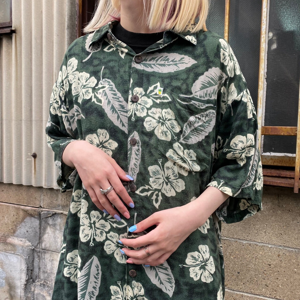 PINEAPPLE MOON 半袖 レーヨン アロハシャツ メンズXL 古着 花柄 