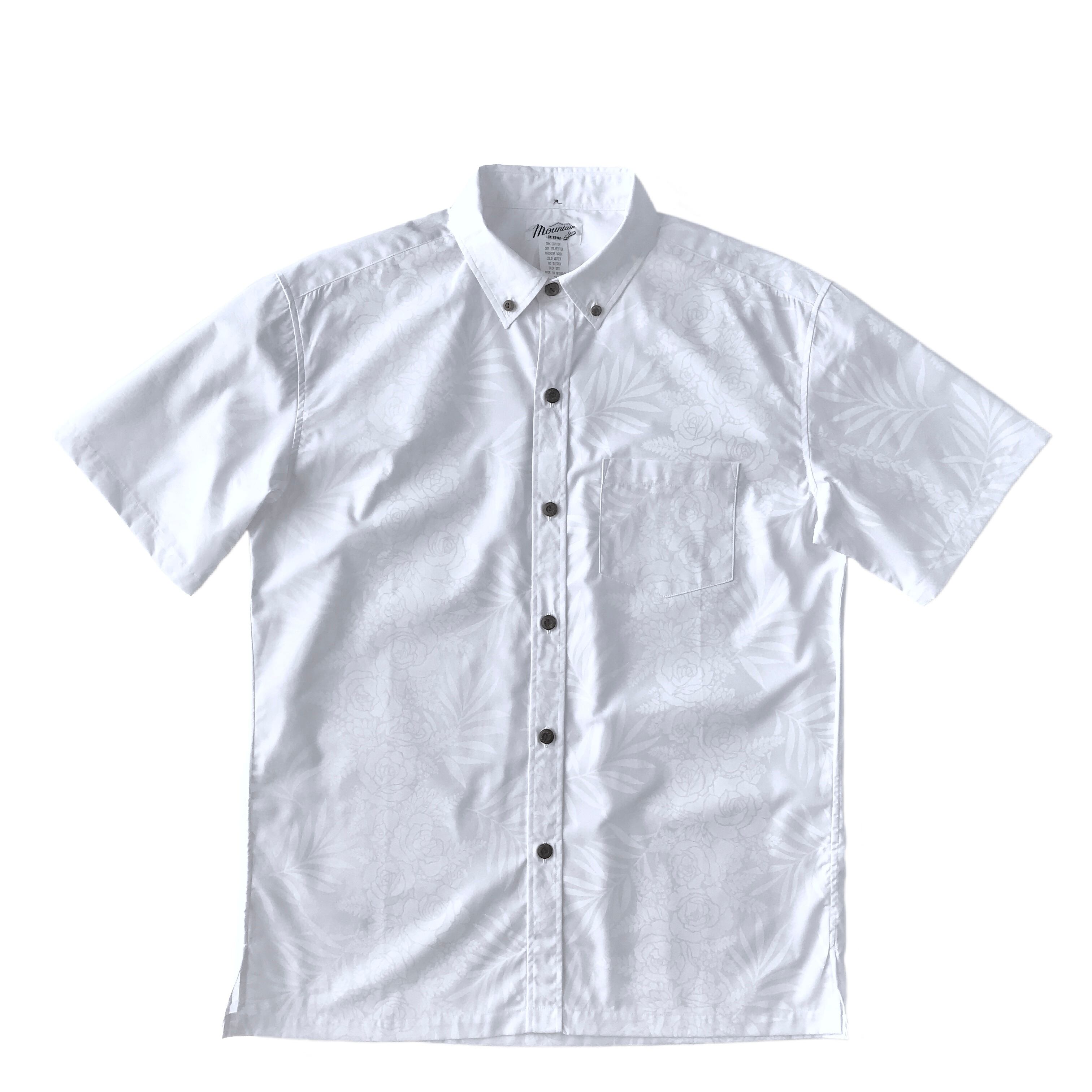 Mountain Men’s ボタンダウン ホワイトアロハシャツ / loke
