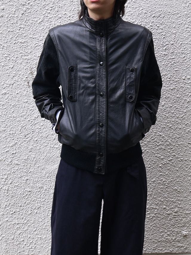 material switching leather blouson