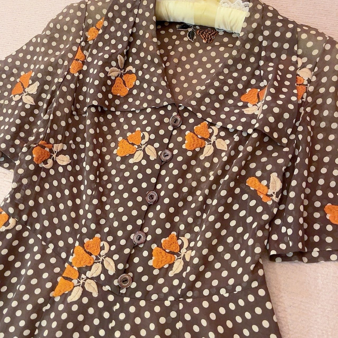 fruit embroidery brown dot one-piece