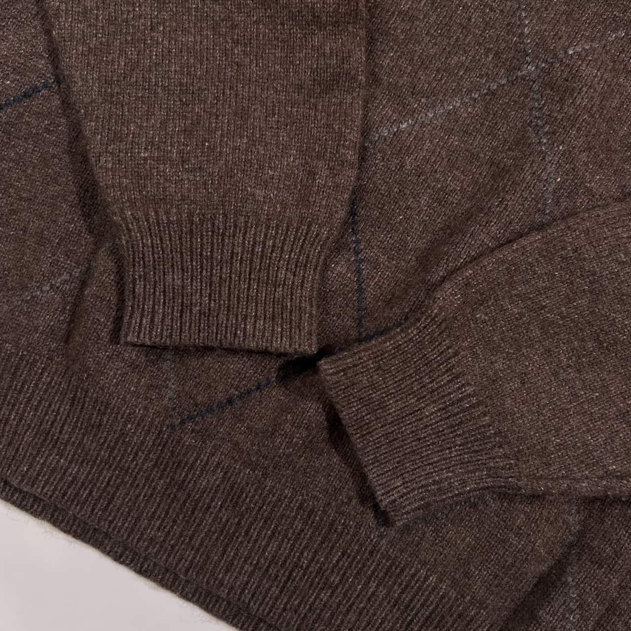 Crocodile クロコダイル アーガイル柄  Vネック ウール混 ニット セーター L/ブラウン系 メンズ