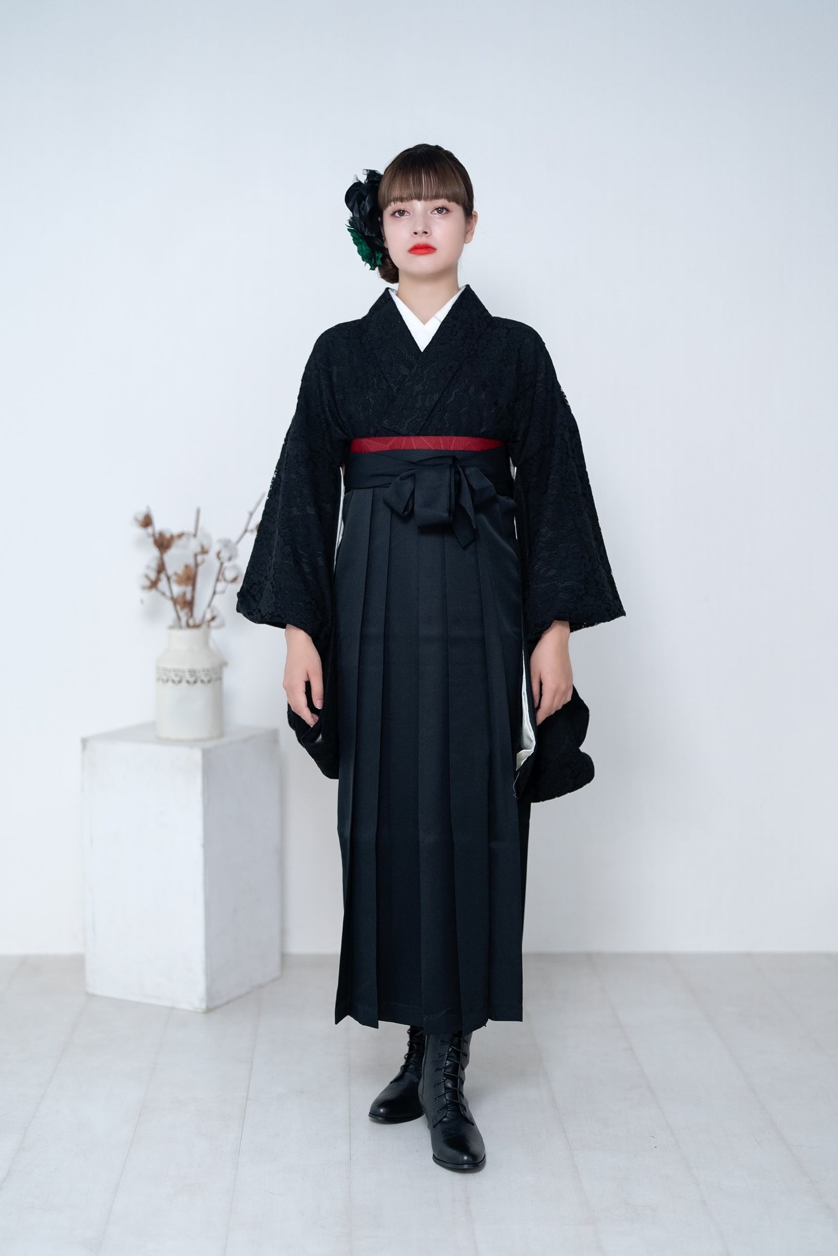 Kimono Sienne 卒業式袴3点セット 黒レース ブラック 黒コーデ二尺袖着物 袴 卒業式 | Kimono Sienne