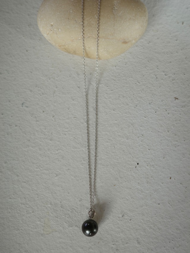 <vintage silver925>black pearl necklace