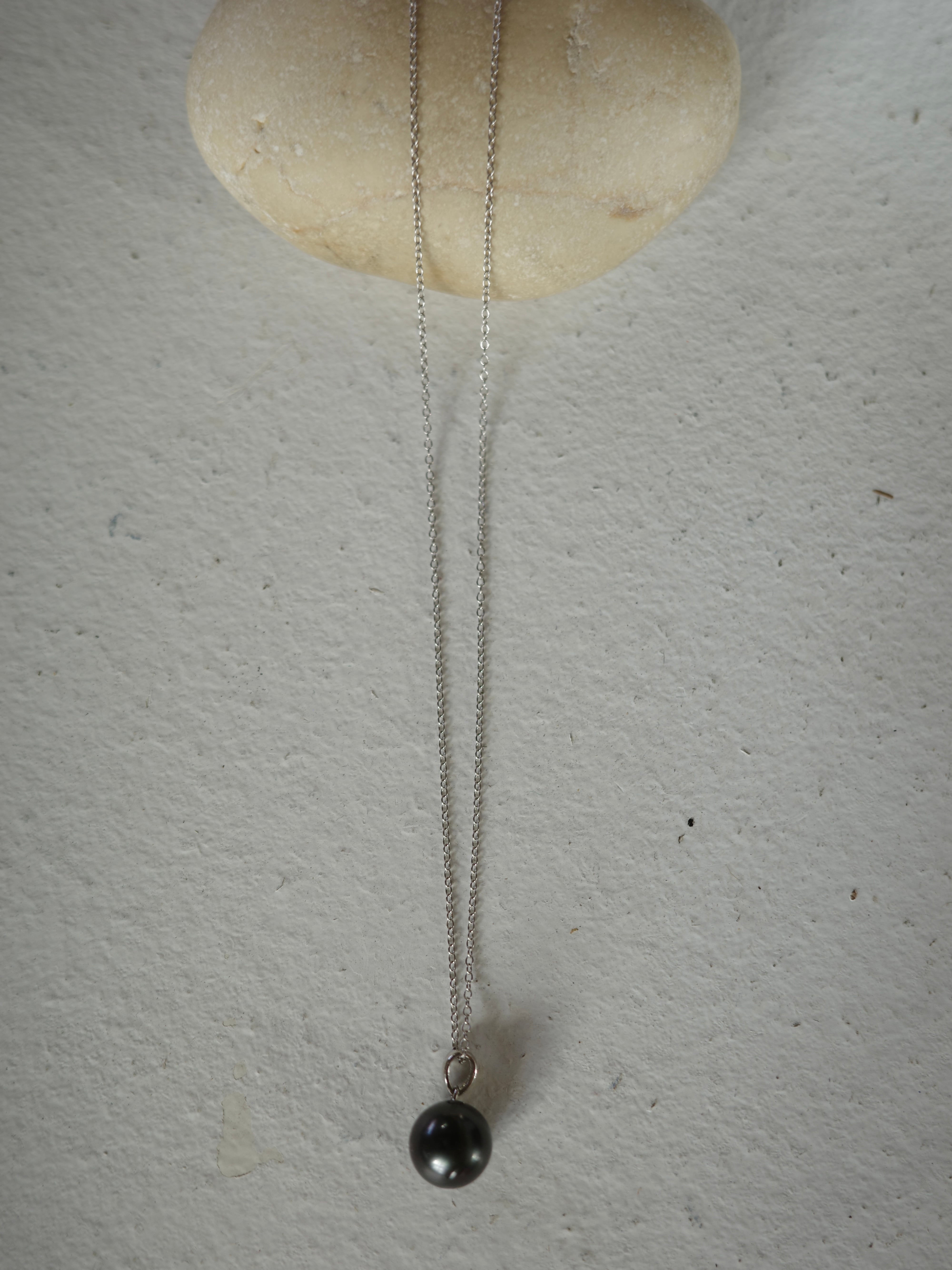 <vintage silver925>black pearl necklace