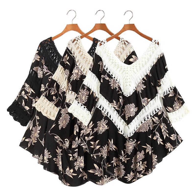 ボタニカル柄 Vネック リゾートコーデ 大人セクシー な リゾート風 かぎ針編み ブラウス 花柄 0070 Sayurio レディースアパレル ファッション プチプラ アラサー アラフォー